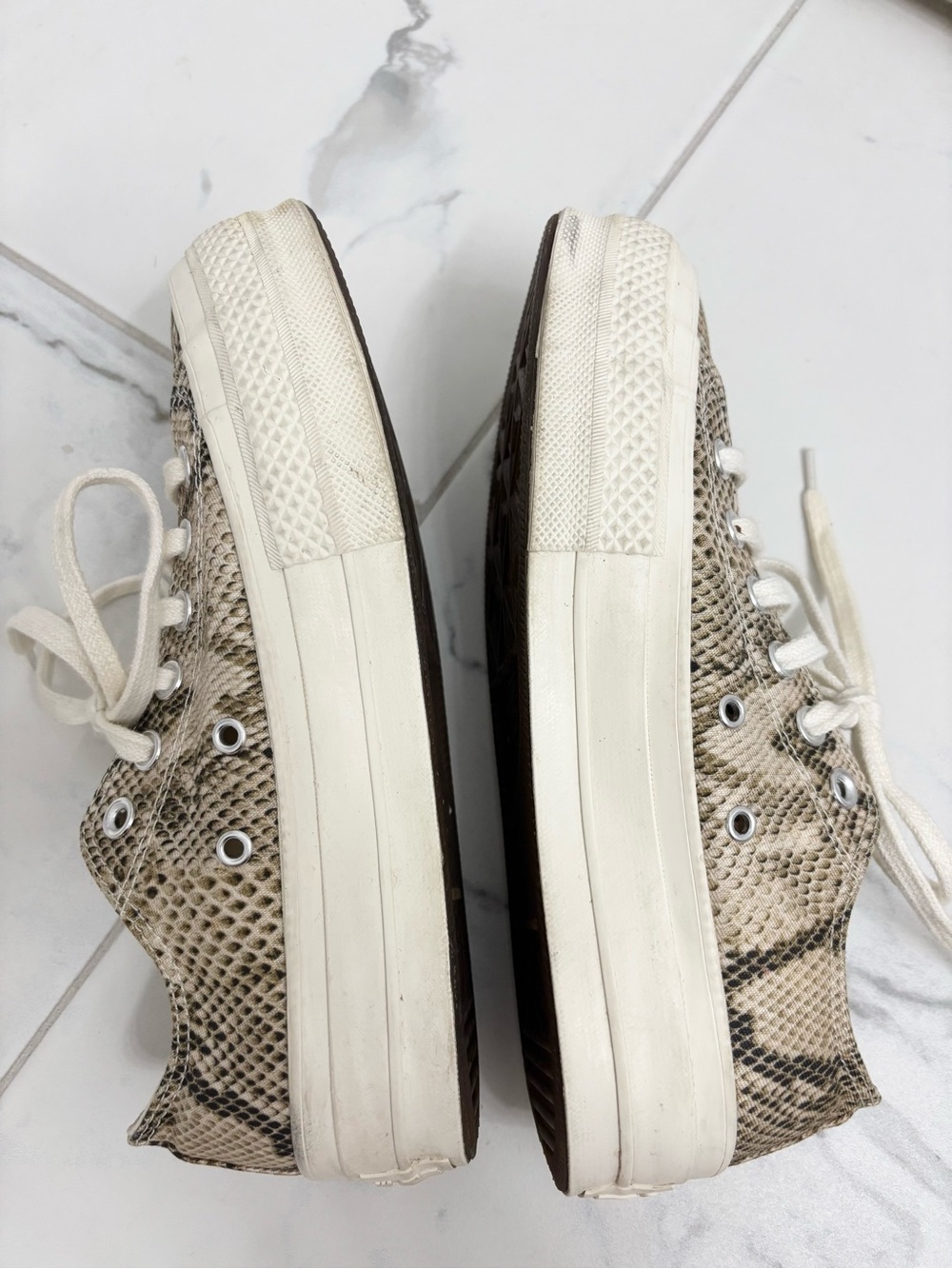 Converse Platform Sneakers Snakeskin Print Womens 7 Tan Cream All Star - Picture 5 of 8
